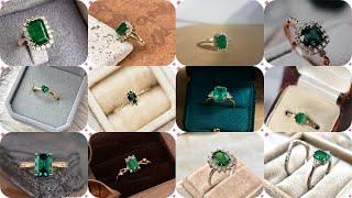 green emerald engagement rings designs||green stone ring for women||signle stone rings