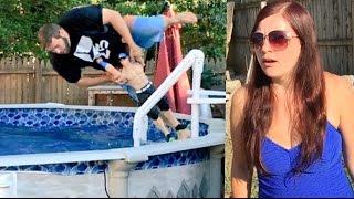 NEIGHBOR RAGES AT FAT MAN TRESPASSING IN HER POOL WRESTLING WWE TOYS!