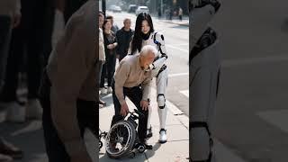 The beautiful robot helps the old man up. #robot