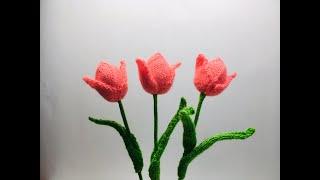 Как вязать тюльпаны спицами на 8 марта/How to knit tulips with knitting needles for March 8