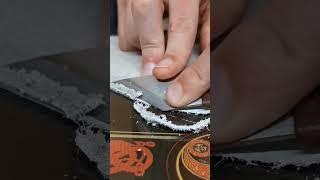Skive a soft leather with a sharp knife. Leathercraft technique. Edge skiving.