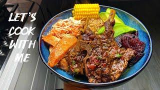 Let’s Cook With Me | Brown stew lamb chops, rice and peas, steamed beetroot, boiled corn & coleslaw