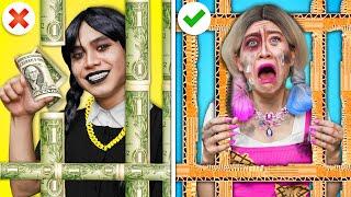 Rich Wednesday vs Poor Enid in Cardboard Jail | Cardboard Kingdom