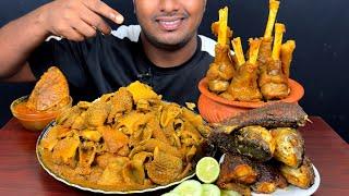 (ASMR No Taking) Eating Mutton Boti  Curry, Fish Fry, Mutton nalli with Rice || Eating Show