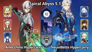 C0 Arlecchino Hypercarry & C0 Neuvillette Hypercarry - Spiral Abyss 5.1 Floor 12 Genshin Impact