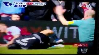 Nathan Baker Horror foul on Luis Suarez | Aston Villa Vs  Liverpool 31.03.2013