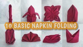 10 BASIC TABLE NAPKIN FOLDING | Lipatan Napkin Simple untuk Pemula | Lipatan Serbet