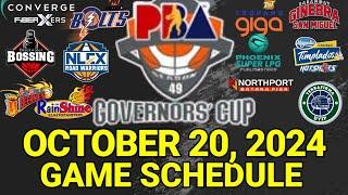 PBA Game Schedule Today | October 20, 2024 | PBA Governors' Cup Schedule Update