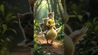 Adorable Duckling & Kittens Share a Magical Forest Feast | Ultra-Realistic Animation