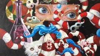 “Self portrait with the cat” acrylic on canvas painting