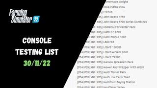 Console Testing List 30/11/22 - Farming Simulator 22 XBOX