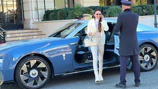 MONACO BILLIONAIRES GORGEOUS LADY GOES OUT OF ROLLS-ROLLS SPECTRE-CARSPOTTING@emmansvlogfr