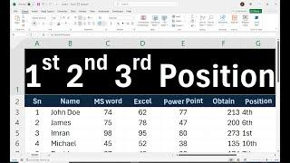 how to Calculate Position in Excel