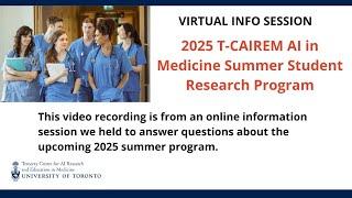 INFO SESSION: T-CAIREM 2025 Summer Research Program