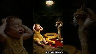 Girl Falls into Well, Rescued by a Brave Cat from Giant Snake! #story #animals #village #sadstory