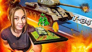 Diorama TANK SHOT. How to make a T-34 plastic tank shooting?