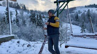 The amazing winter life of a young man in the mountains. The first snow