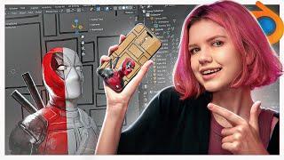 3D обои для телефона с Дедпулом | Сделала арт в Blender 3d в 2д стиле