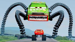 Epic escape from Lightning McQueen Eater, Mater Eater, Chick Hicks Giant Bot Eater | BeamNG.Drive