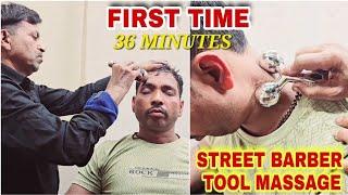 Indian Barber,Street Barber First Time Tools Massage Head,Body,Ear,Neck,Taping Good Asmr Satisfing 