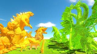 Team Orange + Godzilla 2014 vs King Ghidorah + Team Green - Animal Revolt Battle Simulator