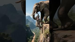 A thrilling moment on the cliff: an elephant rescues a baby elephant.