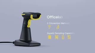 Officelab BS01002 1D Wireless Barcode Scanner with Smart Base, Screen Scanning, Yellow