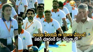 See Pawan Kalyan Movements While Doing Yoga Along With All In Vizag | Chandra Babu | Lokesh | Stv