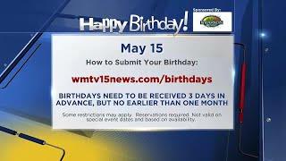 Birthdays for Wednesday, May 15