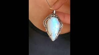 Elven handmade Moonstone sterling silver wire wrapped pendant by ZDArtisanJewelry