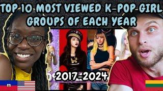 REACTION TO TOP 10 MOST VIEWED K-POP GIRL GROUPS OF EACH YEAR - (2017 to 2024) | FIRST TIME WATCHING