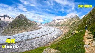 Virtual Run 4k Aletsch Glacier Switzerland - Virtual Scenery for Treadmill