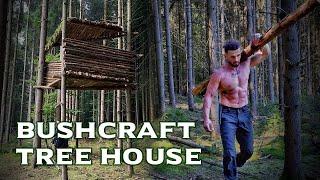 Solo bushcraft camp,building tree house in 3 days,river side,breakfast,cooking  part 2