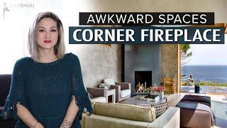 AWKWARD SPACES- How to Design Around a Corner Fireplace (Furniture + Space Planning Tips!)