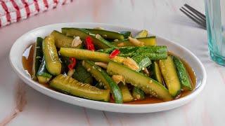 Authentic Chinese marinated Cucumber Salad - (Jiang Huang Gua 酱黄瓜) -  Easy Vegan Recipe