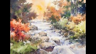 Landscape Watercolor - Valley Autumn (wet-in-wet, Arches rough) NAMIL ART #shorts