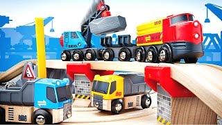 Cartoon cars toys BRIO for the children. Railway