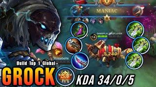 34 Kills!! MVP 18.8 Points Grock Almost SAVAGE!! - Build Top 1 Global Grock ~ MLBB