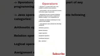 Java Operators Explained | Types of Operators in Java with Examples. #Java #operators #fullstack