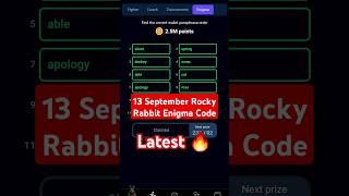 13 September Rocky Rabbit Enigma Code latest 2.5 M coin Today correct passphrase wallet hamster #54