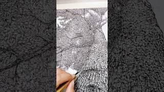 Extreme detail ink drawing - every leaf of an oak tree. #art #inkart