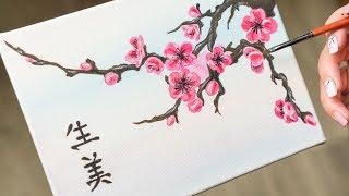 Blooming Sakura Twig - Acrylic painting / Homemade Illustration (4k)