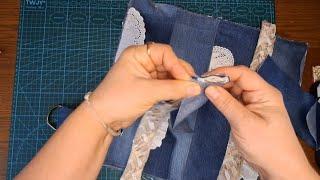 DIY  ПРЕВРАТИЛА СТАРЫЕ ДЖИНСЫ В ПРЕКРАСНУЮ ВЕЩЬ  ИЗ ОСТАТКОВ ДЖИНСА #sewing  #diy #design #hobby