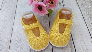 Пинетки-туфельки для девочки вязаные крючком/crochet booties/Stiefeletten häkeln