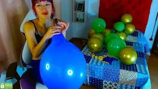 Cute looner camgirl blow to pop a blue balloon