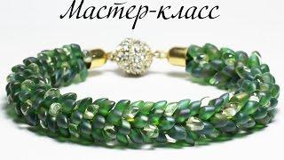  Браслет "Зеленый Дракон" в технике Кумихимо + Магатама / DIY: bracelet "Green Dragon". Kumihimo