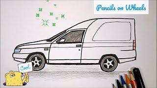 Как нарисовать машину Пикап Богдан 2310 Рисунок авто просто How to Draw Car Simple Auto Drawing