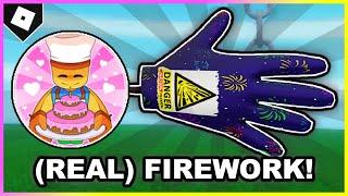 How to ACTUALLY get FIREWORK GLOVE + "Easy As Pie" BADGE in SLAP BATTLES! [ROBLOX]