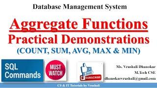 DBMS 13:  SQL Aggregate Functions with Practical Demo | DBMS / SQL Tutorial for Beginners