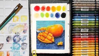 Wow, these budget crayons are nice! Let's paint a mango in watercolor crayons! (icrayon wax pastels)